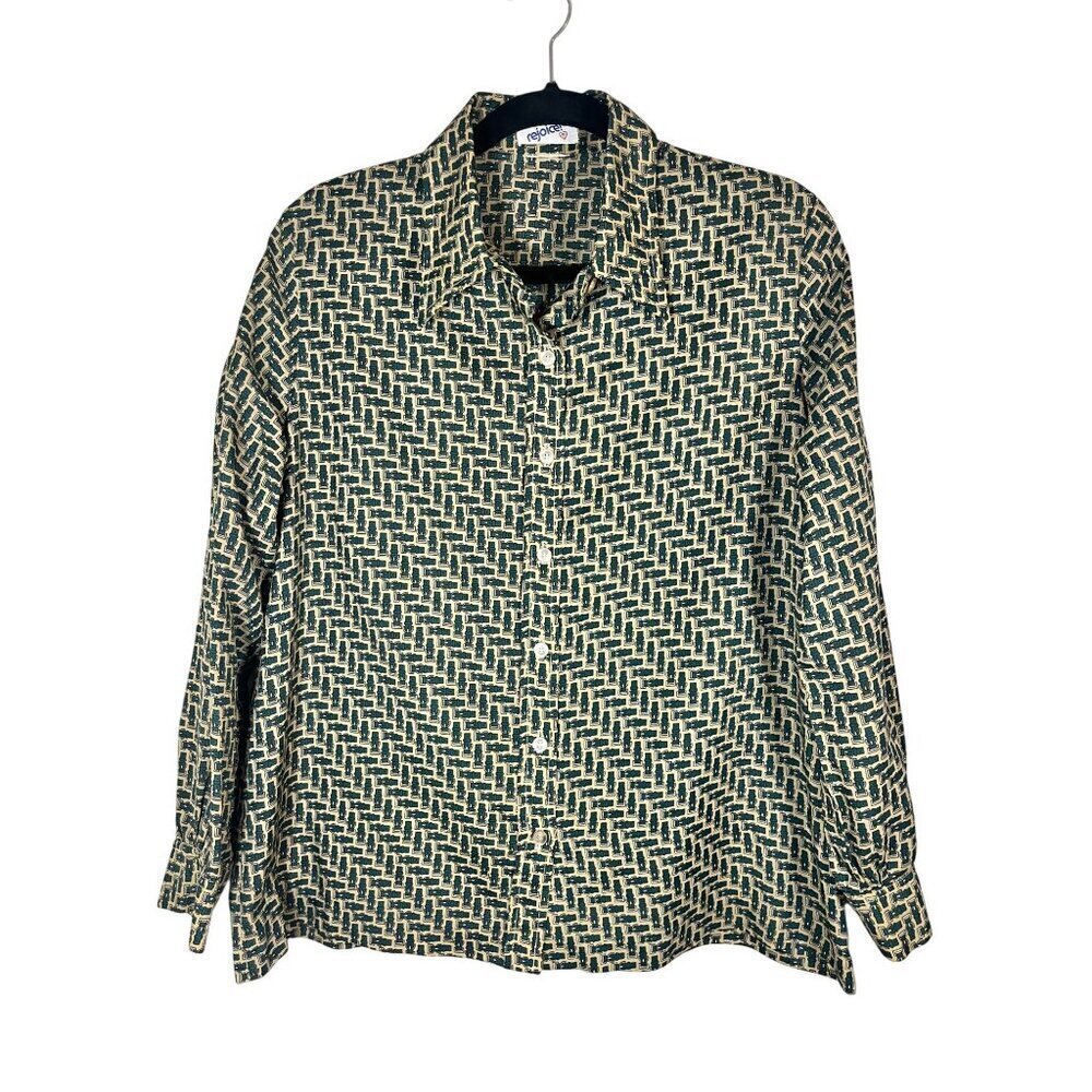 Retro Shirt M Green Belt Pattern Old Money Classic Chic Equestrian Preppy 80s